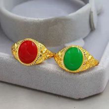 镀24K仿玉石黄金指环简约时尚宝石戒指开口可调节厂家首饰批