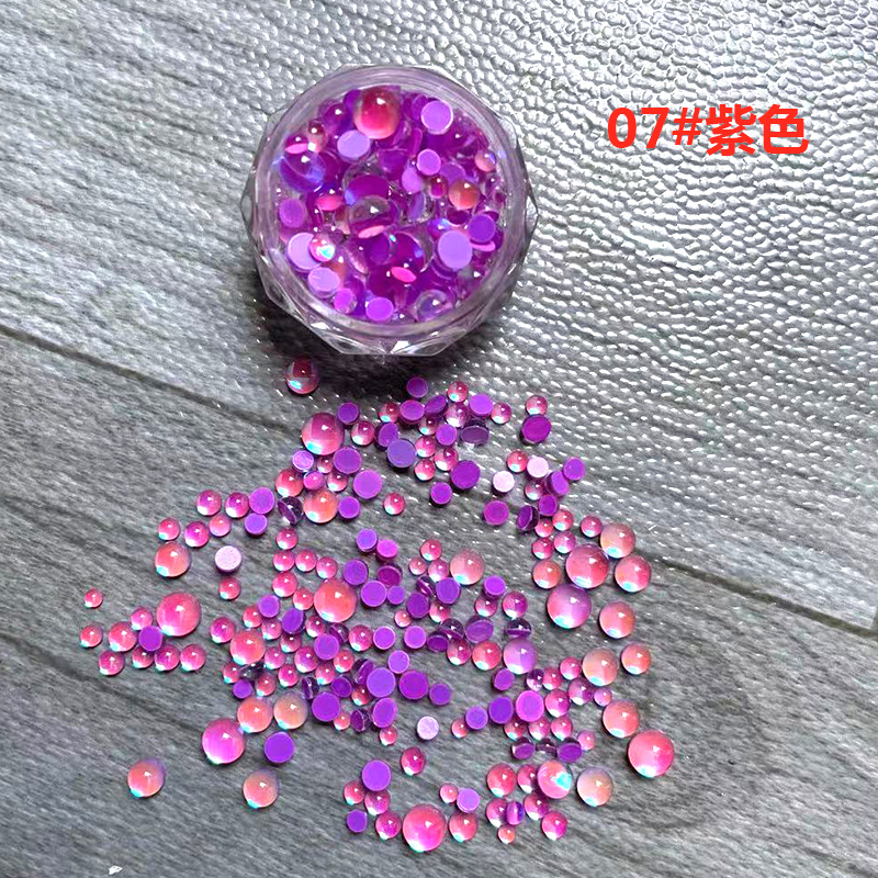 Uña de sirena de color fantasma aurora perforación joyas cristal de color caramelo semicircular mezcla de macarón perforación de uñas