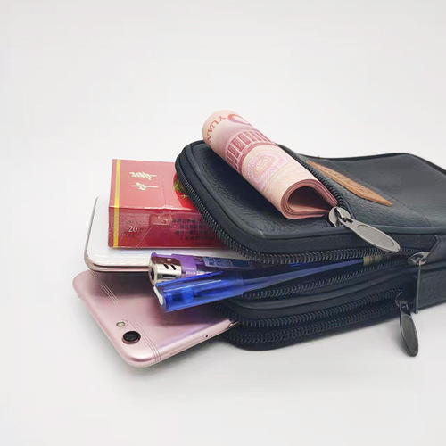 Men's pu leather mobile phone bag double layer horizontal and vertical style wear belt waist bag tied waist cross hanging waist mobile phone case mobile phone bag wholesale