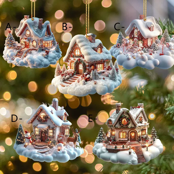 Acrylic 2D Christmas Decoration Castle Igloo Hanging Family Christmas Holiday New Year Gift Car Pendant