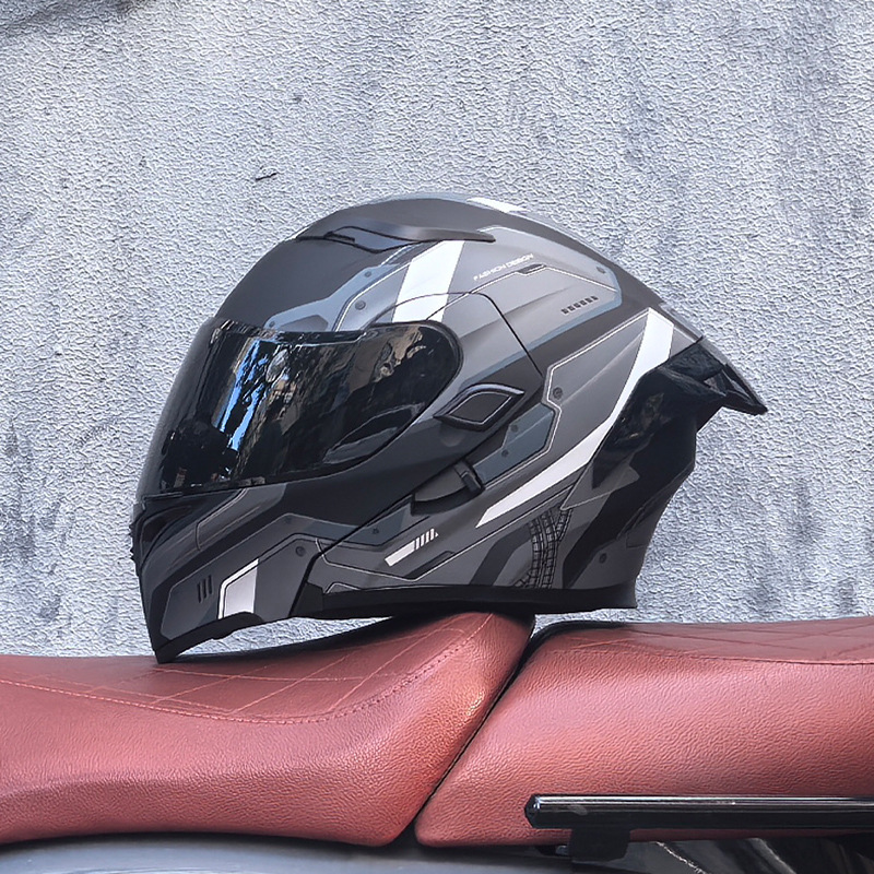 Casco de motocicleta Orz, casco, casco, doble lente, cola grande, motocicleta, casco de carrera, casco, hombres y mujeres, calor de invierno