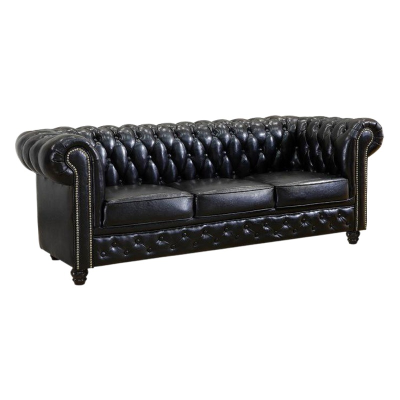 Sofá de cuero genuino estilo americano vintage, cuero de primera calidad con botones capitoné, estilo de mediados de siglo para salas de estar pequeñas, tres plazas, muebles de Foshan. image 1