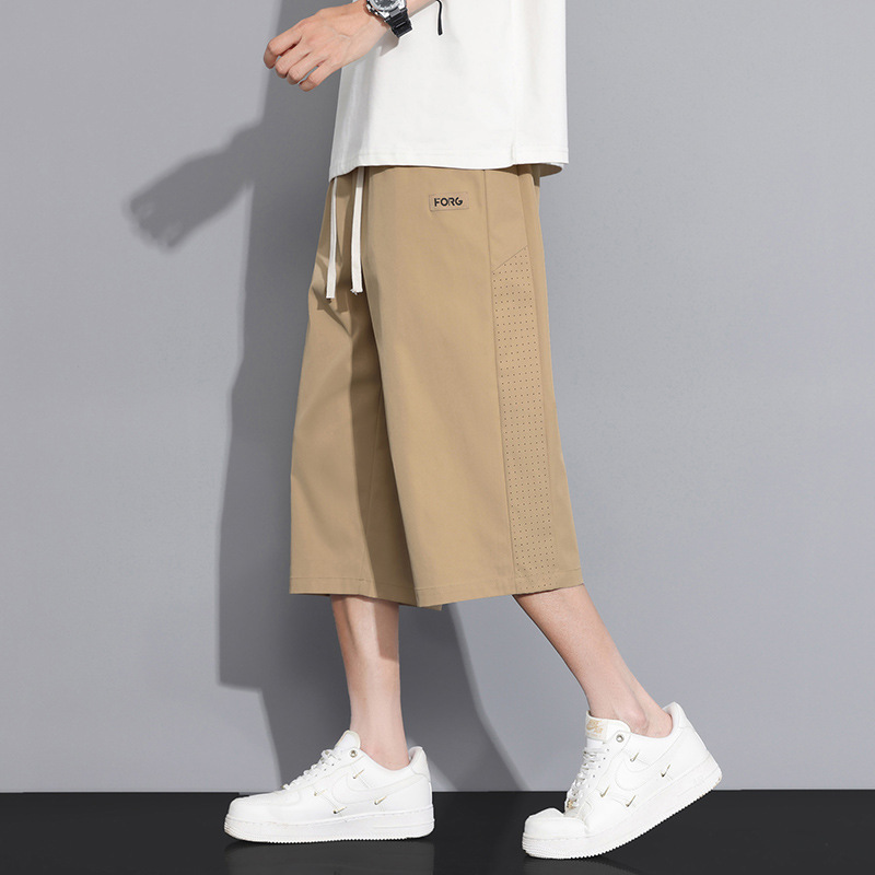 Ice Silk Cropped Pants for Men, Summer Thin Loose Casual Mid-Length Pants, Trendy Breathable Quick-Dry Sports Shorts for Men