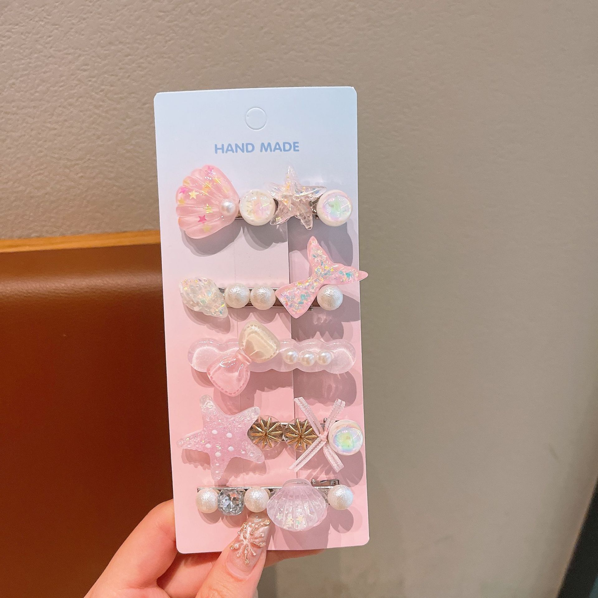 Conchas de gelatina perlas tarjeta de cabello de niña dulce cabello roto bordes de cebecas de boca clip de diseño de nicho sensación de joyería de cabello infantil