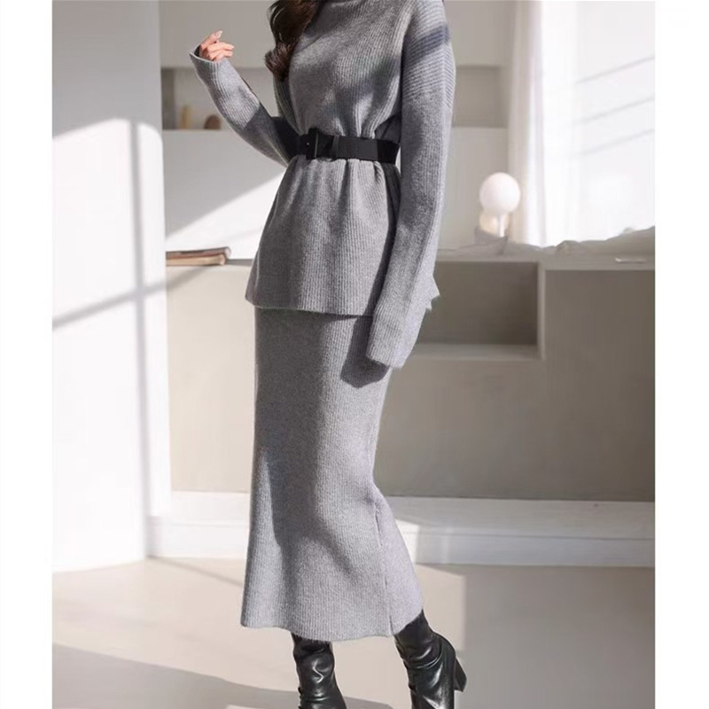 Lazy Style Knitted Suit Skirt Women's Autumn And Winter Pullover Sweater Skirt Two-Piece Set