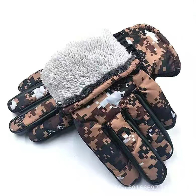 Guantes de camuflaje otoño e invierno con forro polar cálido a prueba de viento impermeable antideslizante conducción deportiva guantes al aire libre
