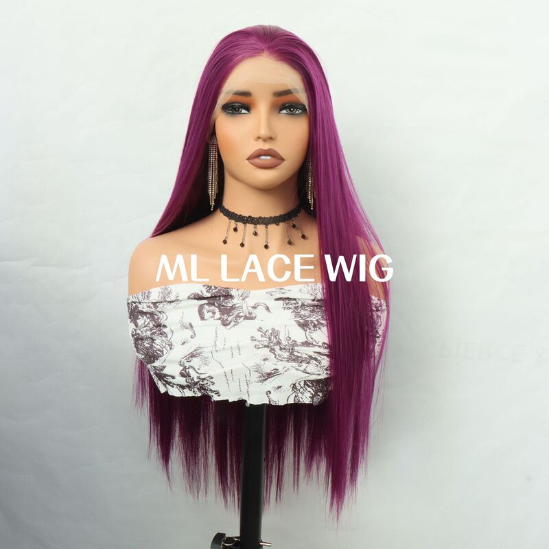 Factory Direct Sale Foreign Trade Export Deep Purple Lace Front Hand-Tied Wig Cos Qin Che Universal Korean Matte High Factory Direct Sale Foreign Trade Export Deep Purple Lace Front Hand-Tied Wig Cos Qin Che Universal Korean Matte High