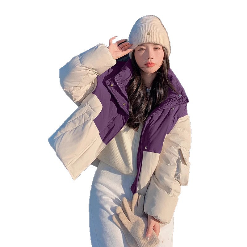 Super hermosa cinta de contraste, chal corto de pluma, ropa de algodón para mujeres invierno 2025 nueva chaqueta de algodón de aire occidental