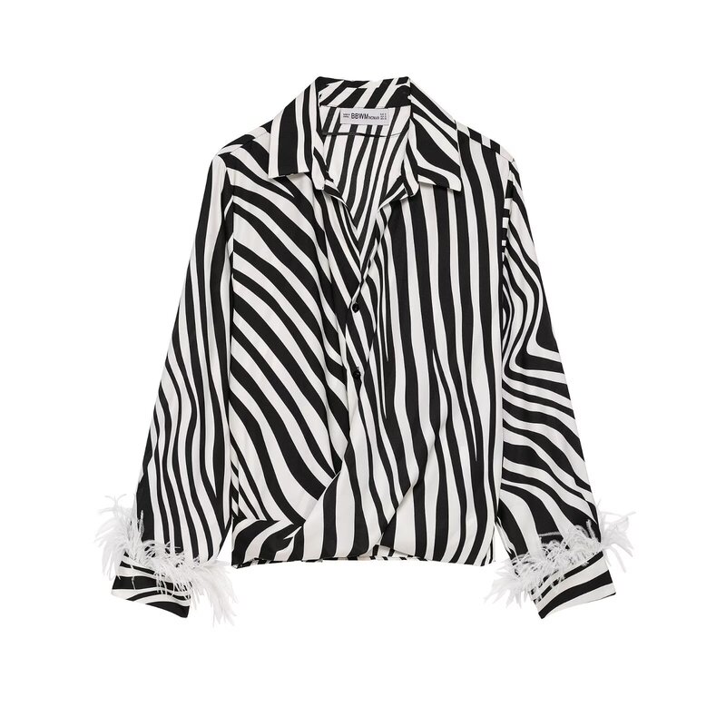 Pb&Za Women's Clothing 2026 Summer New Style European and American Fashion Long-Sleeved Feather Animal Print Shirt 3222195