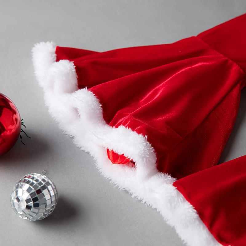 Traje de felpa de Navidad para niños pantalones acampanados europeos y americanos primavera y otoño invierno terciopelo dorado elfo de Navidad ropa conjunto de tres piezas