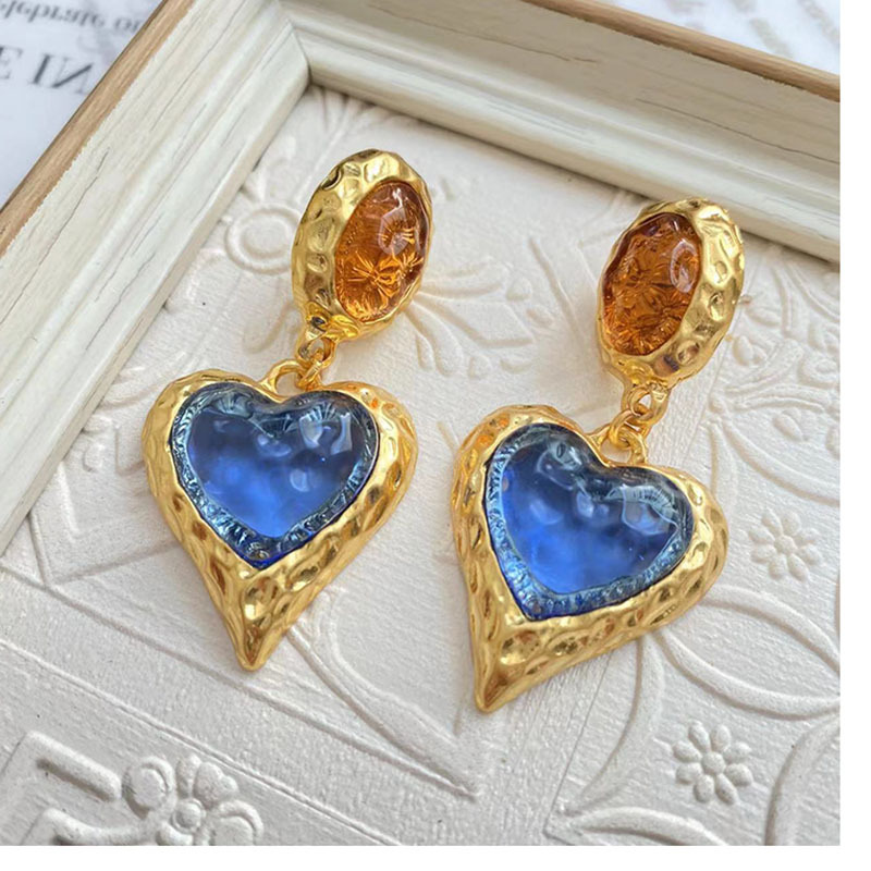 Retro Water Droplets Heart Shape Alloy Inlay Artificial Gemstones Womenu0027S Bracelets Earrings Nec