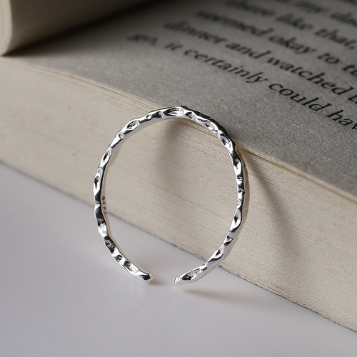 Korean-style niche design minimalist lightweight texture pattern ring for women, texture quality S925 pure silver ring J098X