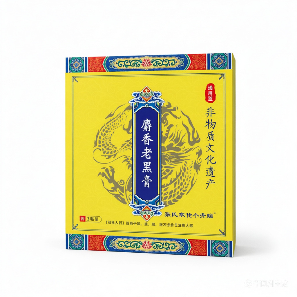 Traditional Old Black Herbal Plaster Patches for Back and Neck External Use 3 Patches per Box in use