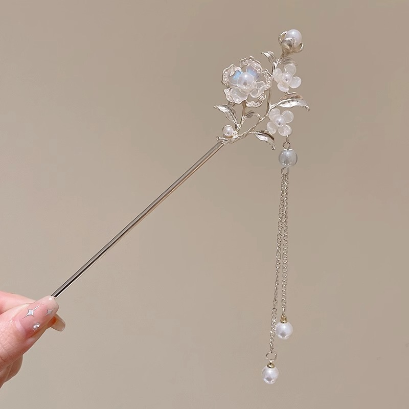 流苏花朵发簪女新中式高级感小众古风盘头发钗木簪子汉服旗袍发饰|undefined