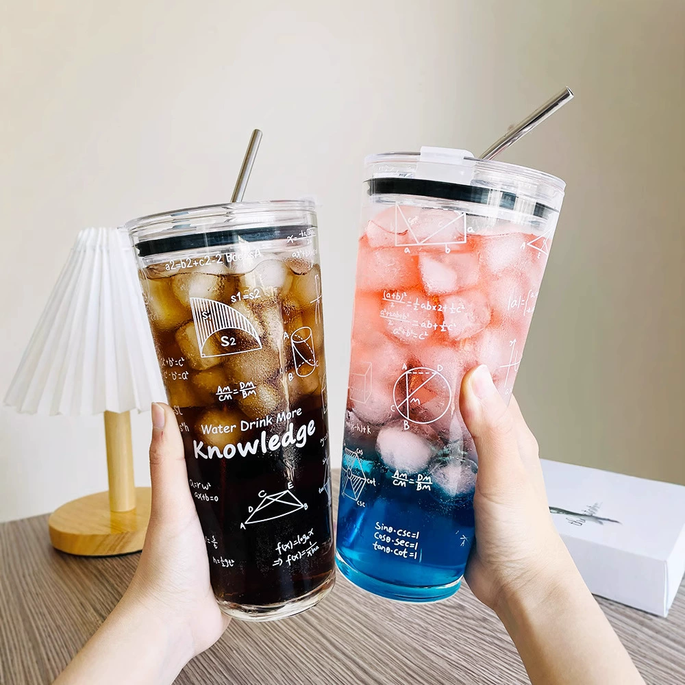Большая кружка для напитков, кружка с трубочкой для фруктов, стильная оптовая стеклянная кружка с крышкой для офиса и общежития