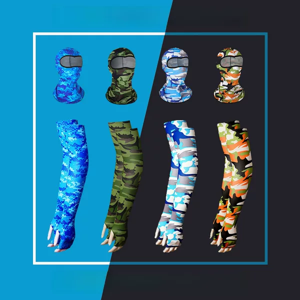 Summer Sweat-Absorbent Full-Cover Cycling Hood, Anti-Uv Sun Protection Sleeve Combination, Camouflage Digital Printed Ice Silk Mask