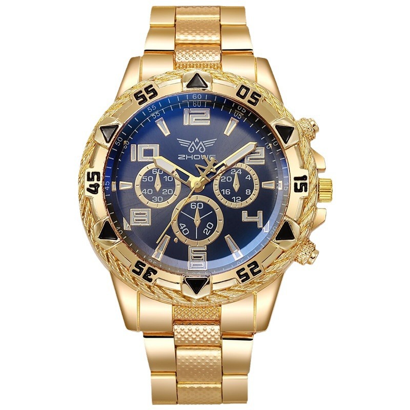 explosões relógio masculino de vidro azul pulseira de aço relógio de quartzo balança digital relógio de três olhos_voghion.com
