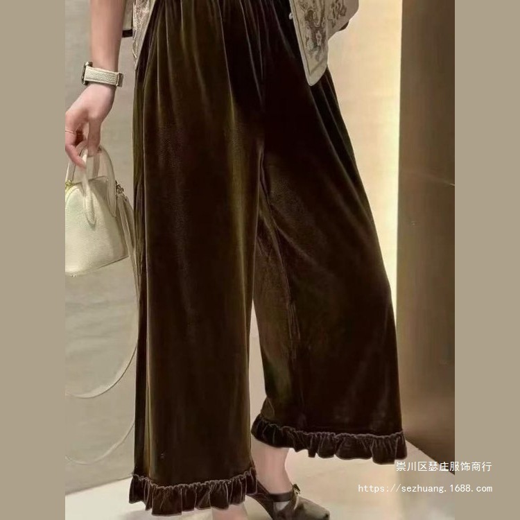 新中式金丝绒直筒裤网红女裤秋冬宽松显瘦洋气九分裤百搭休闲裤|undefined