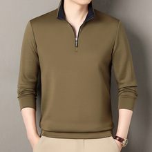中青年秋装立领拼接T恤长袖男秋冬简约百搭休闲拉链打底上衣男款