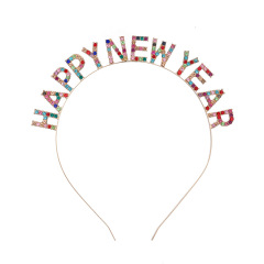ヨーロッパとアメリカのファッションレターラインストーンヘッドバンド HAPPY NEW YEAR 新年あけましておめでとうございますヘッドバンドパーティーヘッドバンドヘアアクセサリー