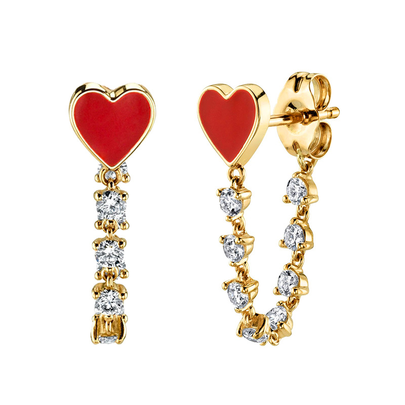 Personnalité De La Mode Gland Diamant Pêche Coeur Amour Goutte Boucles D&#39;oreilles Tendance Bijoux display picture 1