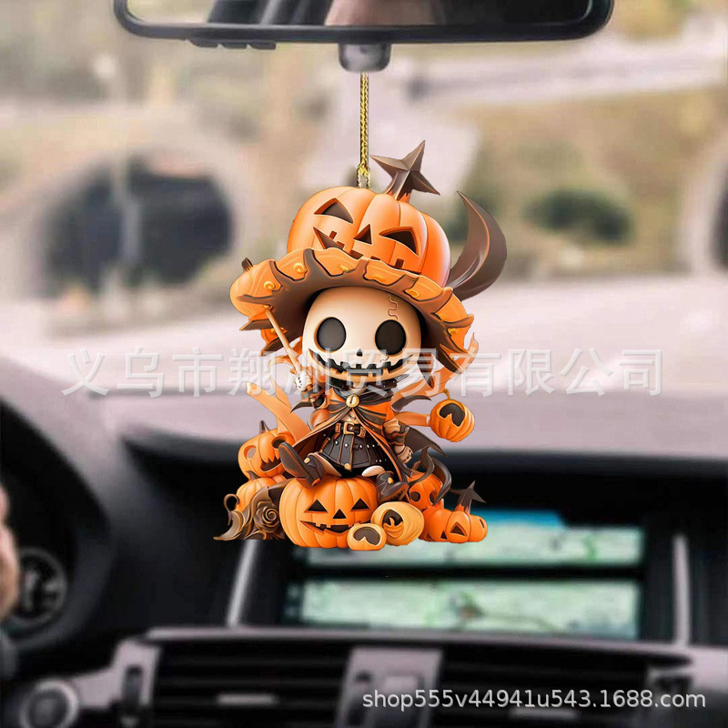 Colgantes de automóviles de Halloween transfronterizos creativos calabaza Jack Vampiro decoración espejo retrovisor llaveros colgantes de fiesta