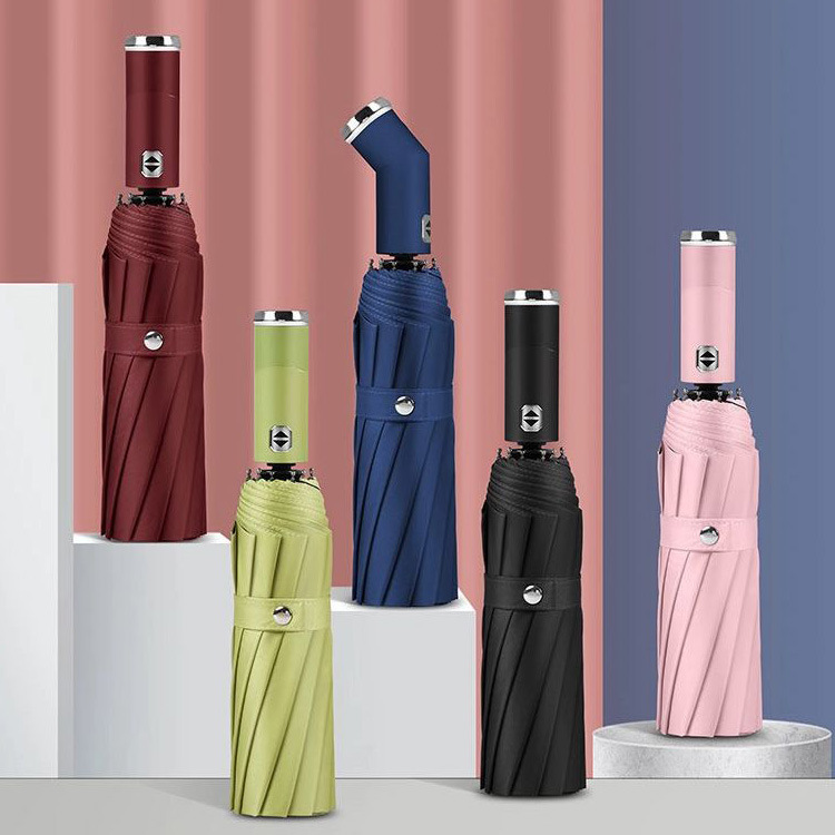 10-Rib 70% Off Top Quality Fully Automatic Flashlight LED Light And Rain Black Coating Sun Protection Business Folding Umbrella_voghion.com