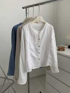 Relaxation Old Money Style Korean Style Round Neck Linen Breathable Lazy Shirt Jacket Short Coat Loose Summer Sun Protection Women