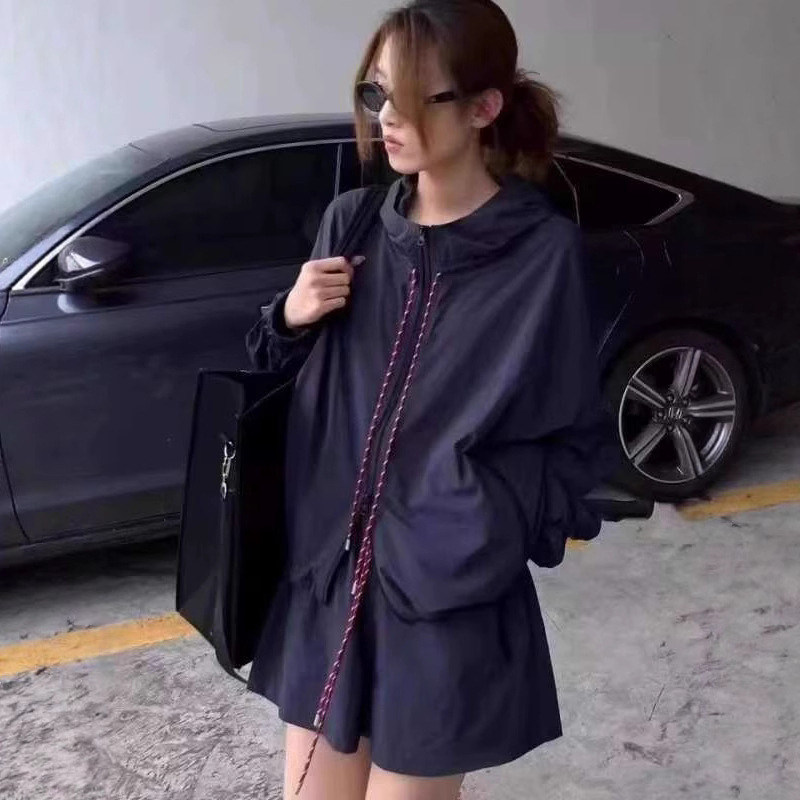 Korean Workwear Hooded Jacket, Sun Protection Top, Wide-Leg Shorts, Fashion Suit, Women's Summer Casual Clothes and Pants Two-Piece Set