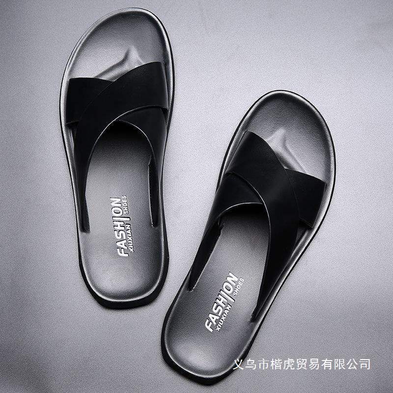 Outdoor Soft Leather Slippers for Summer, New Korean Style Men's Casual Non-Slip Trendy One-Strap Beach Shoes Outdoor Soft Leather Slippers for Summer, New Korean Style Men's Casual Non-Slip Trendy One-Strap Beach Shoes