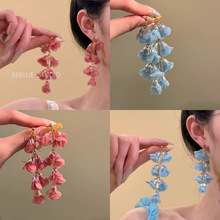 粉黛红颜~独特铃兰花流苏耳钉女度假风适合海边的耳环高级感耳饰