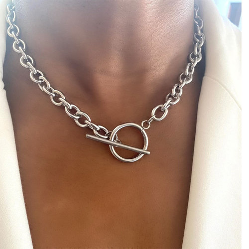 Best-selling Rough Chain OT Clasp Necklace for Women, Light Luxury Unique Design Lock Chain Collar Necklace Accessory