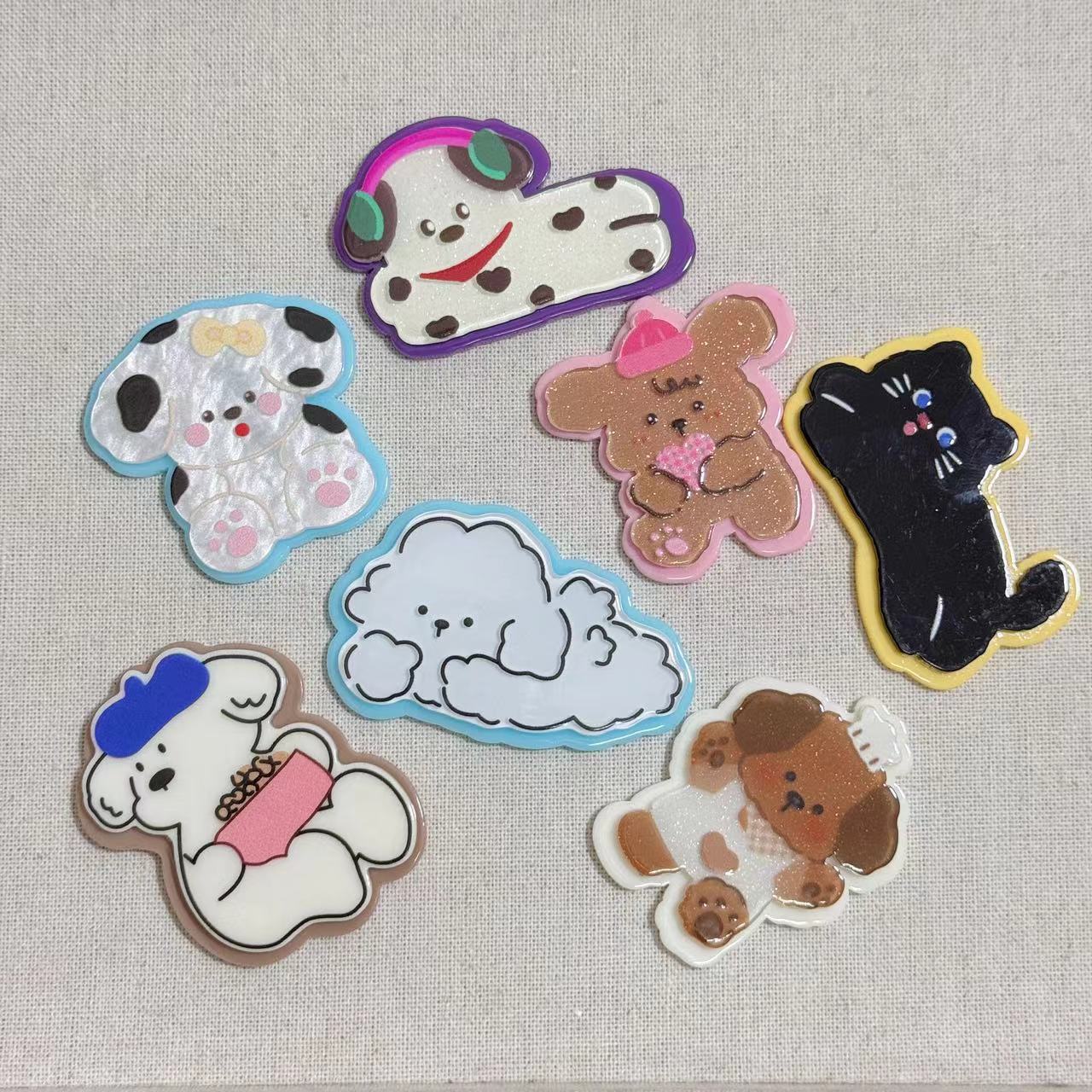 만화 더블 레이어 강아지 아크릴 액세서리 DIY 수제 소재 휴대 전화 케이스 패치 헤드웨어 구멍 신발 소재