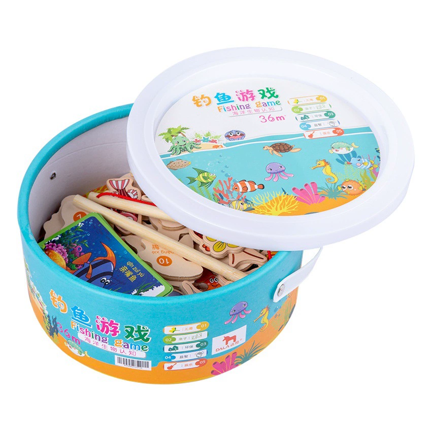 Деревянная бочка Магнитная игрушка для рыбалки Источник Прямые волосы Детская выгода Интеллект Игра для мозга Детская деревянная оптовая продажа