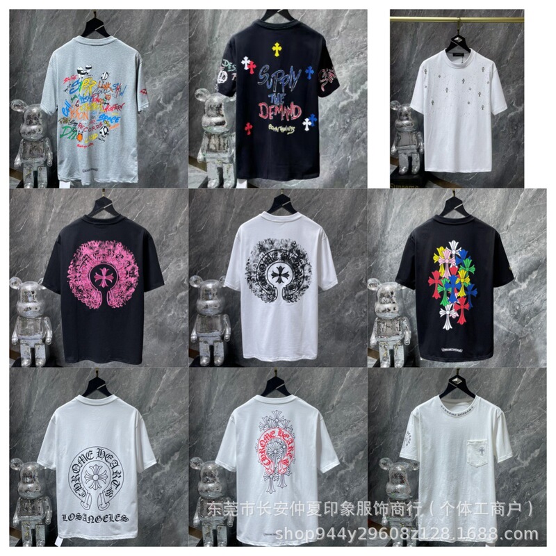 Cross-Border High-End Version 25Ss New Model Chrome Hearts Classic Large Horseshoe Cross Pattern Sanskrit Unisex Short-Sleeve T-Shirt Cross-Border High-End Version 25Ss New Model Chrome Hearts Classic Large Horseshoe Cross Pattern Sanskrit Unisex Short-Sleeve T-Shirt