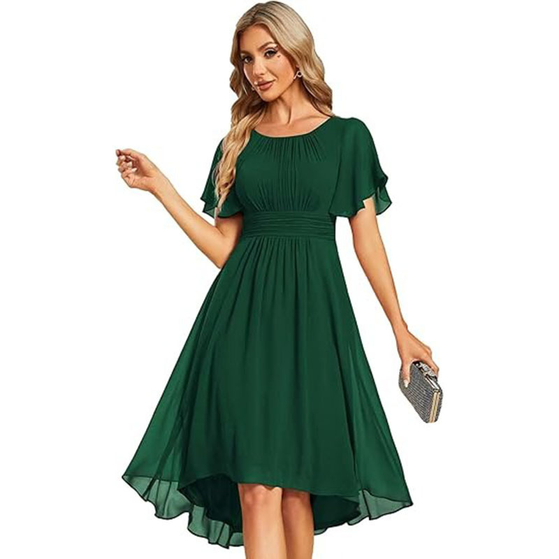 Amazon European and American Women's Crewneck Pleated Short Sleeve Wedding Guest Elegant Evening Dress Chiffon Bridesmaid Dress Amazon European and American Women's Crewneck Pleated Short Sleeve Wedding Guest Elegant Evening Dress Chiffon Bridesmaid Dress