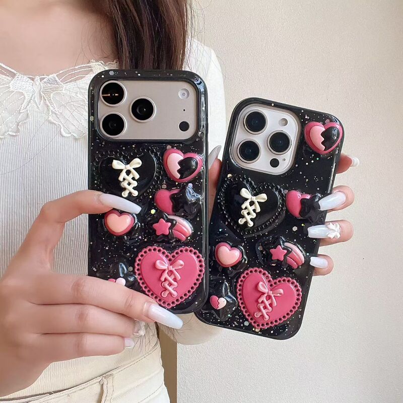 Millennial Style Three-Dimensional Heart Bow iPhone 17 Case Suitable for Apple 16/14/15 Pro Max Phone Case 13 Millennial Style Three-Dimensional Heart Bow iPhone 17 Case Suitable for Apple 16/14/15 Pro Max Phone Case 13
