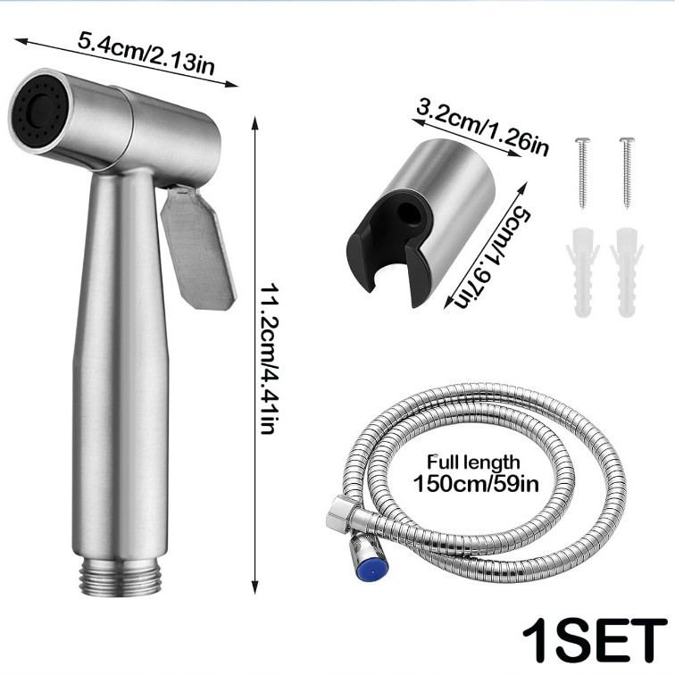 Acero inoxidable transfronterizo inodoro compañero conjunto de pistola de pulverización lavador de mujer grifo boquilla de pulverización presurizada pistola de pulverización de lavado inodoro