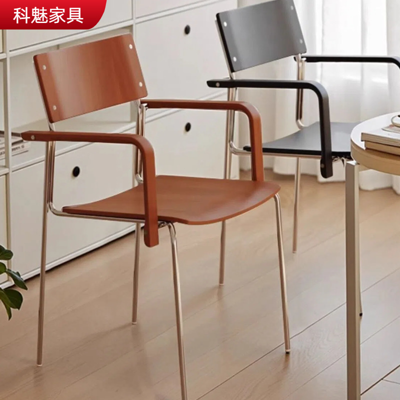 中古铁艺轻奢家用设计师餐椅现代简约丸红靠背椅休闲北欧耐用凳子