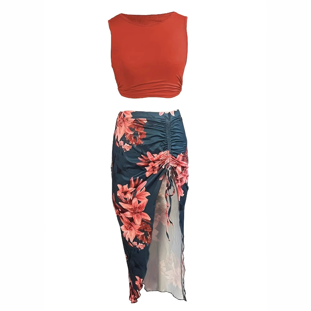 Трансграничная модель 2025 европейский и американский стиль уличная трансграничная женская куртка с круглым вырезом нерегулярная юбка Юбка из двух частей сексуальная