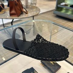 羊皮版包頭後絆帶漁網平底涼鞋羅馬鞋夏新款鏤空舒適沙灘半拖鞋潮