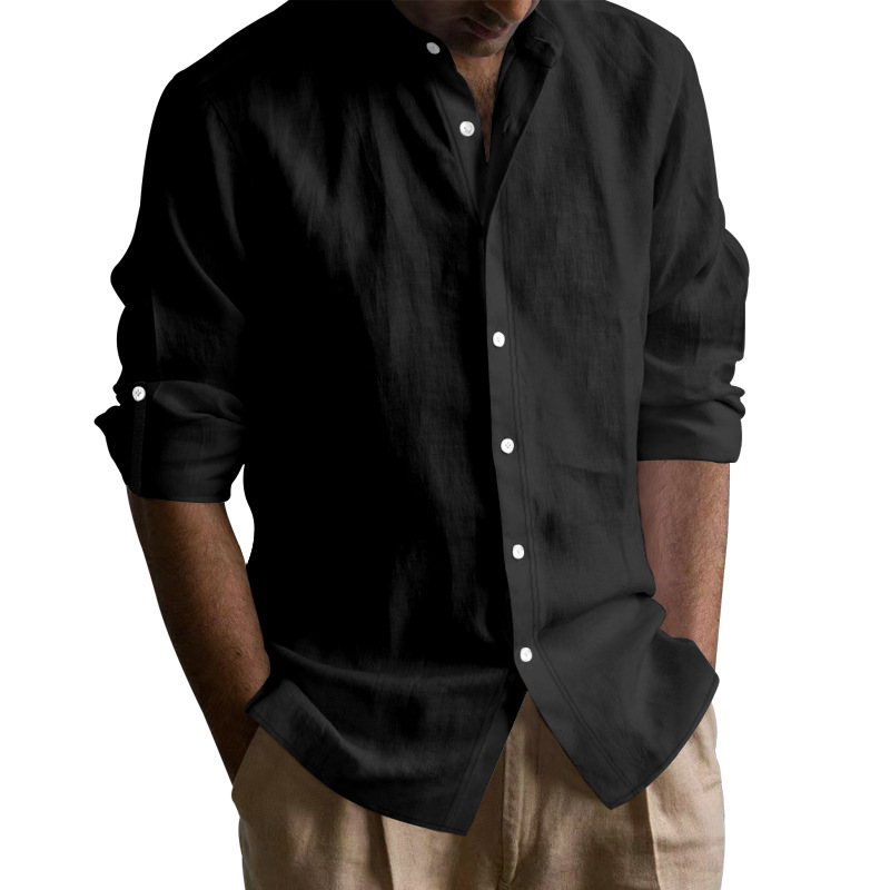 Nuevo Amazon algodón transfronterizo camisa de cuello largo hombre comercio exterior transpirable cuello Henry Casual American Top
