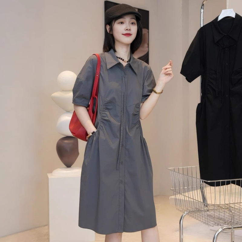 Plus Size Fat mm Korean Design Fashionable Short-Sleeved Summer New Shirt Elegant Loose Casual Slim Dress