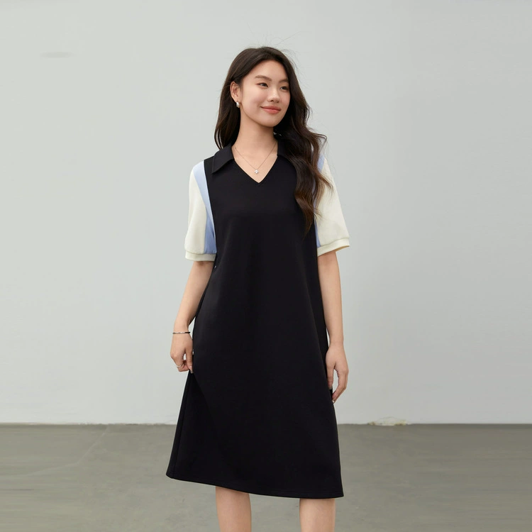 [Дизайнерское платье контрастного цвета с ножничным воротником для похудения] Xianlixiu, женское платье больших размеров, летний новый стиль, мм