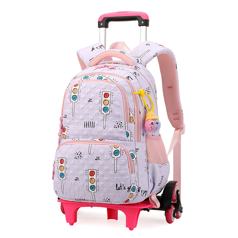 Mochila escolar con ruedas de gran capacidad con dibujos animados de pez natural para niñas de primer grado de primaria, niños de dos y tres años
