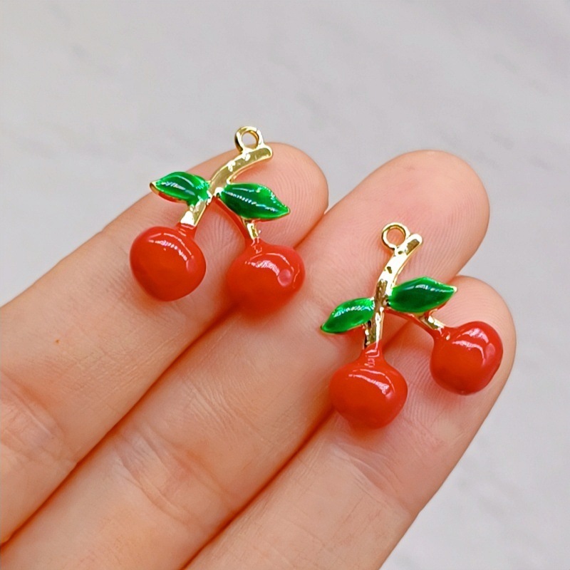 diy 韓国スタイルジュエリーアクセサリー K ゴールドオイル滴下合金小さなペンダントブレスレットペンダントアクセサリーパール立体チェリー|undefined