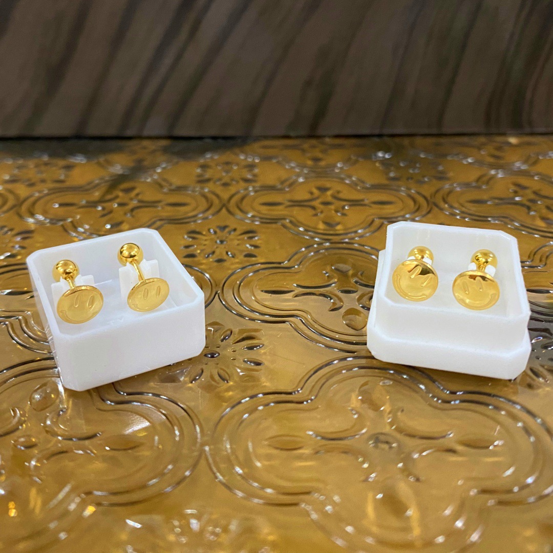 笑脸耳钉女韩国彩色耳骨钉螺丝拧扣气质细针双头黄色卡通可爱耳饰