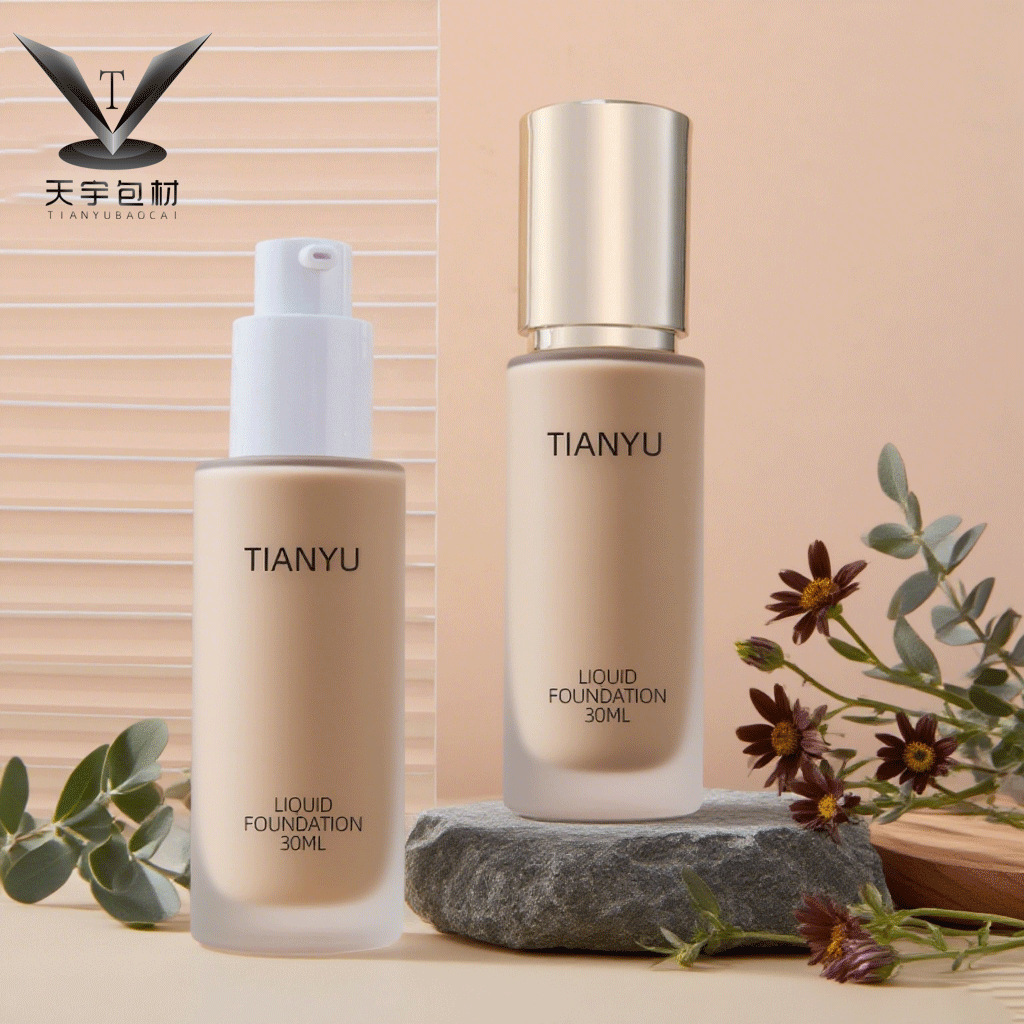 磨砂粉底液玻璃瓶30g按压式护肤化妆品分装瓶厂家批发容器空瓶