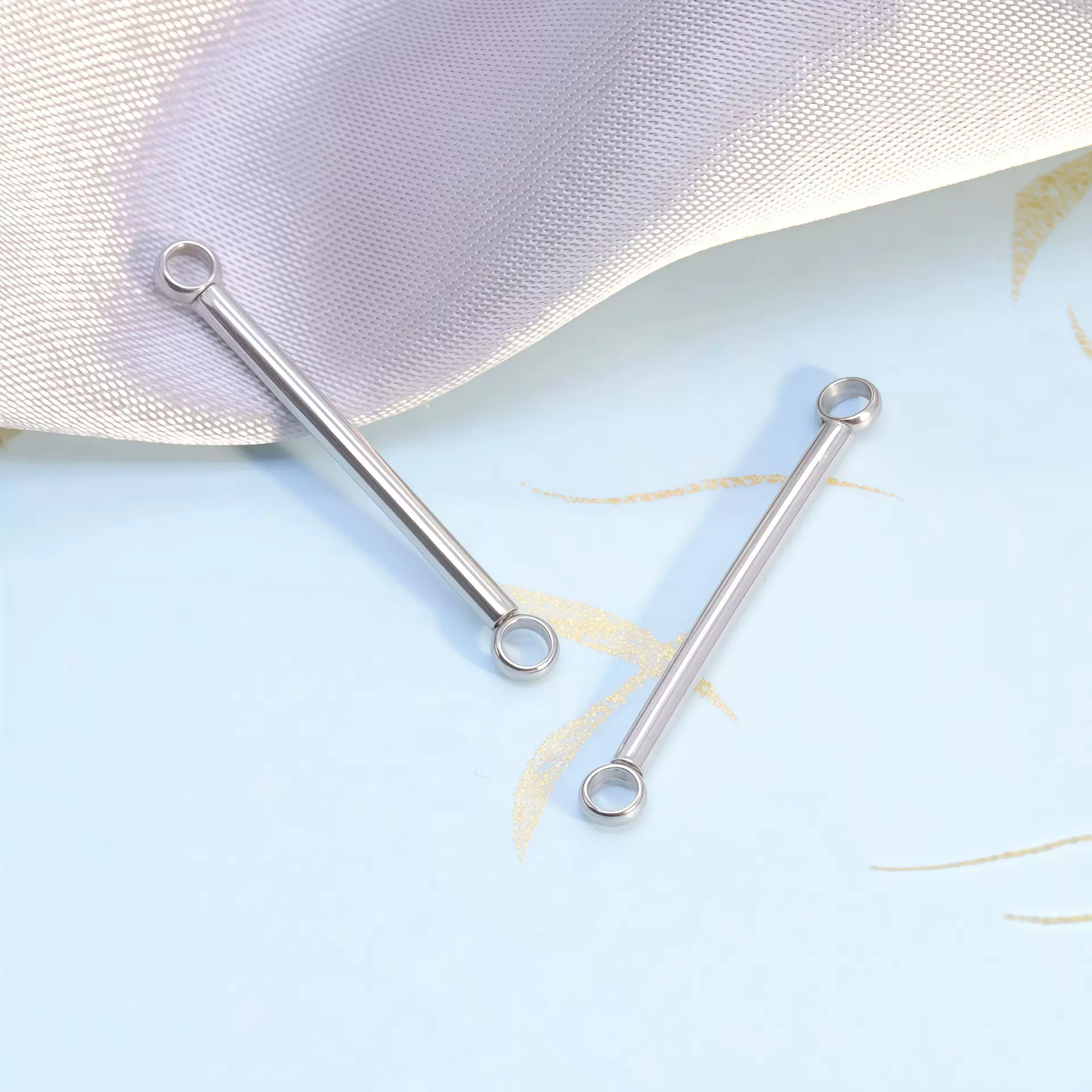 厂家直销 不锈钢双吊链接杆 双头吊坠 光面双孔链接棒diy饰品配件