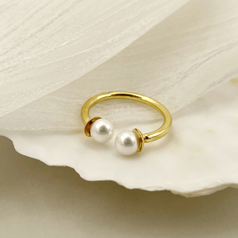 Simple Style Geometric Stainless Steel Plating Artificial Pearls Open Ring